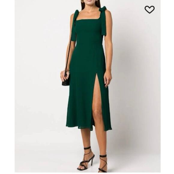 Reformation Emerald Green Twilight Midi Cocktail Slit Dress Size 2 - Picture 1 of 8